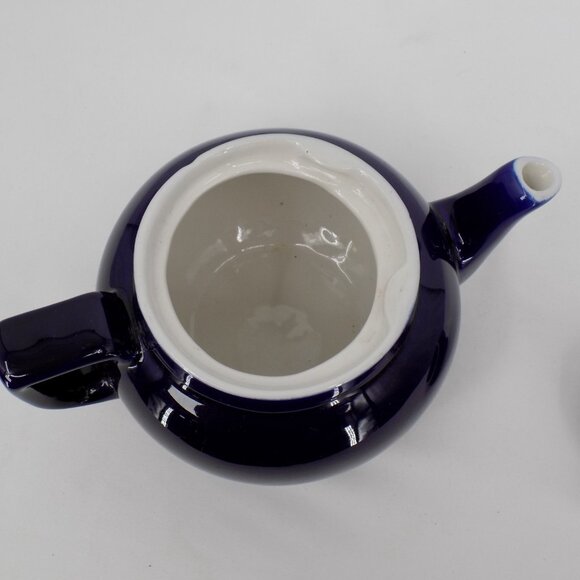 Cobalt Blue & White Ceramic Personal Teapot with Lid 4 cup capacity Glossy - Picture 7 of 8